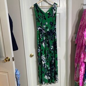Coldwater Creek Botanical Green and Navy Maxi Dress